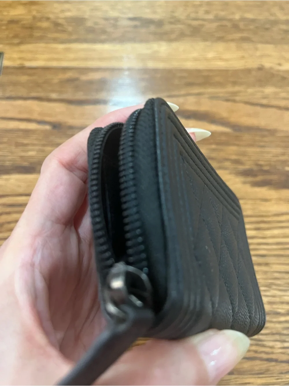 CHANEL Black Quilted Caviar Leather Zip Wallet with Silver CC